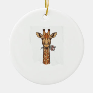 Vintage Engraved Giraffe With Flowers Shirt_1 Ceramic Tree Decoration