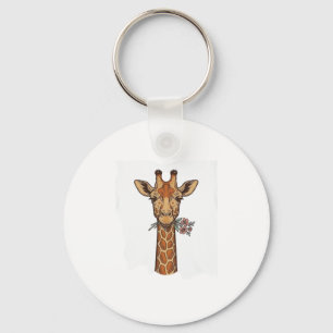 Vintage Engraved Giraffe With Flowers Shirt_1 Key Ring