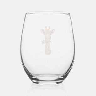 Vintage Engraved Giraffe With Flowers Shirt_1 Stemless Wine Glass