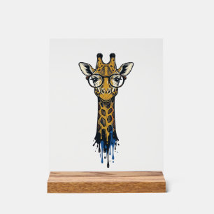 Vintage Engraved Giraffe With Glasses Design_1 Acrylic Sign
