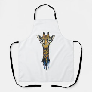 Vintage Engraved Giraffe With Glasses Design_1 Apron