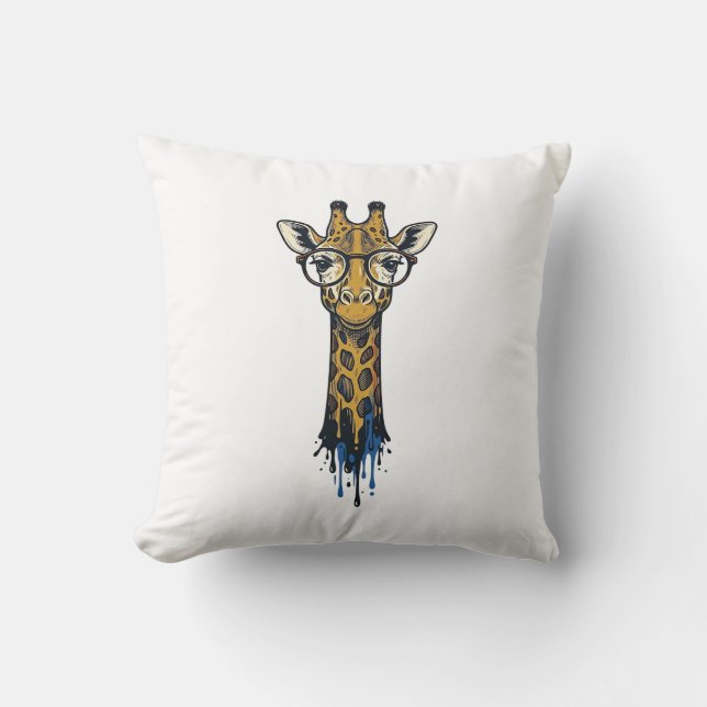 Vintage Engraved Giraffe With Glasses Design_1 Cushion (Front)