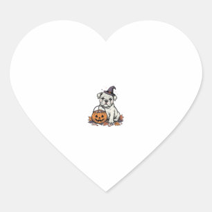 Vintage Engraved Halloween Bulldog Pumpkin Design_ Heart Sticker