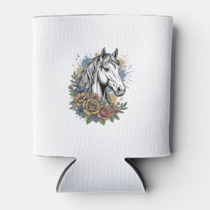 Vintage Engraved Horse Floral Vector Shirt Design_ Can Cooler