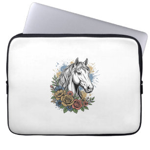 Vintage Engraved Horse Floral Vector Shirt Design_ Laptop Sleeve