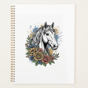 Vintage Engraved Horse Floral Vector Shirt Design_ Planner