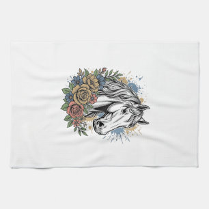 Vintage Engraved Horse Floral Vector Shirt Design_ Tea Towel