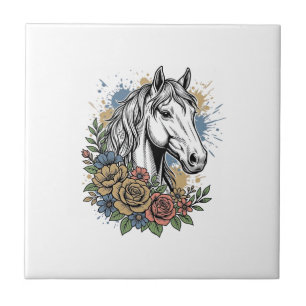 Vintage Engraved Horse Floral Vector Shirt Design_ Tile