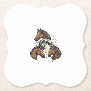 Vintage Engraved Horse Moon Vector T-Shirt Design_ Paper Coaster