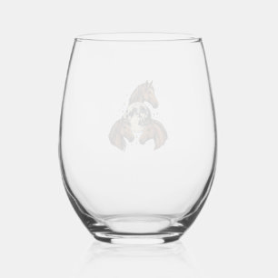 Vintage Engraved Horse Moon Vector T-Shirt Design_ Stemless Wine Glass
