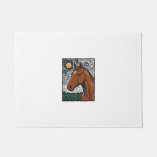 Vintage Engraved Horse Starry Night Art Design Doormat