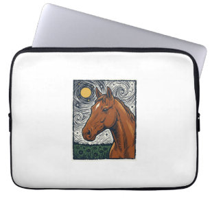 Vintage Engraved Horse Starry Night Art Design Laptop Sleeve