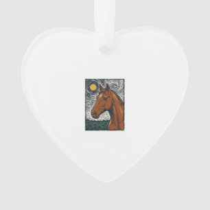 Vintage Engraved Horse Starry Night Art Design Ornament