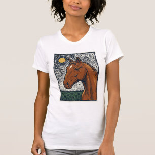 Vintage Engraved Horse Starry Night Art Design T-Shirt