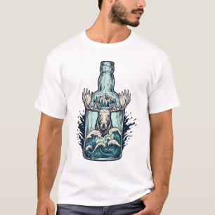 Vintage Engraved Moose Bottle Ocean Shirt Design