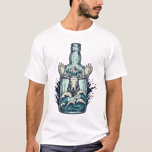 Vintage Engraved Moose Bottle Ocean Shirt Design (Front)