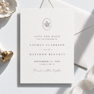 Vintage Engraved Oak Botanical Wedding  Save The Date
