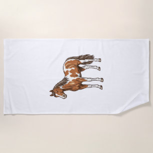 Vintage Engraved Pinto Horse Vector Design_1 Beach Towel