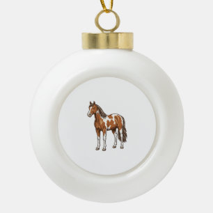 Vintage Engraved Pinto Horse Vector Design_1 Ceramic Ball Christmas Ornament