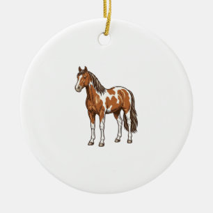 Vintage Engraved Pinto Horse Vector Design_1 Ceramic Tree Decoration