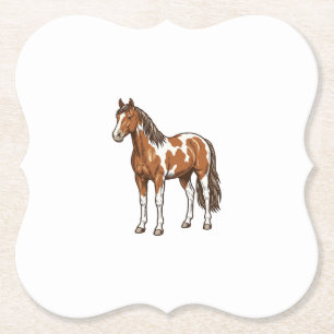 Vintage Engraved Pinto Horse Vector Design_1 Paper Coaster
