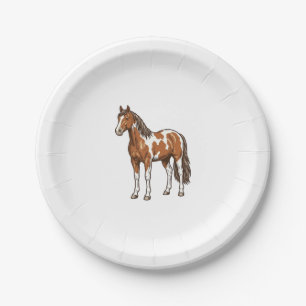 Vintage Engraved Pinto Horse Vector Design_1 Paper Plate