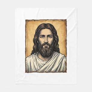 Vintage Engraved Religious Portrait Shirt Design_1 Fleece Blanket