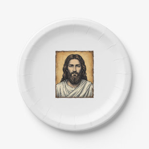Vintage Engraved Religious Portrait Shirt Design_1 Paper Plate