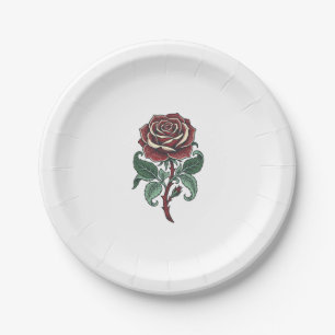 Vintage Engraved Rose Floral Shirt Design_1 Paper Plate