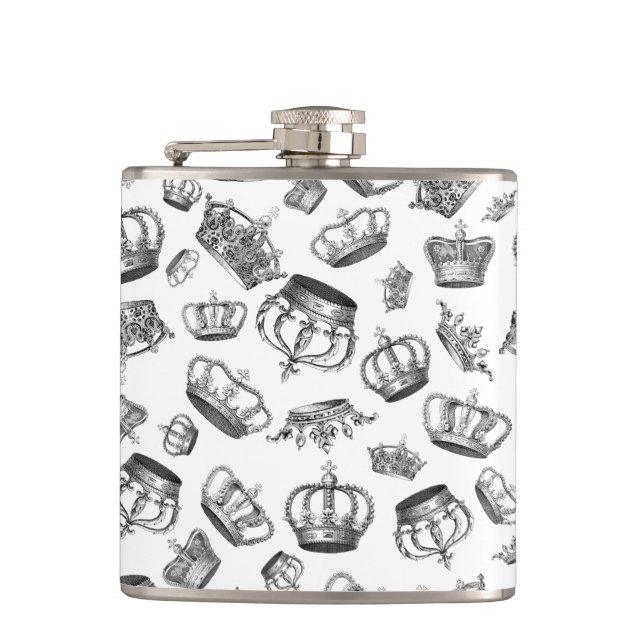Vintage Engraved Royal Crowns Hip Flask (Front)