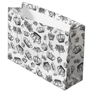 Vintage Engraved Royal Crowns Large Gift Bag