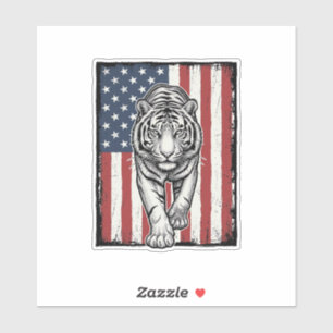 Vintage Engraved Tiger American Flag Patriotic Des