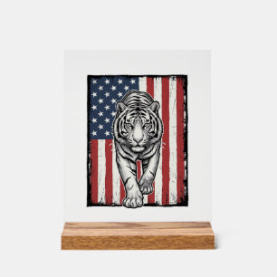 Vintage Engraved Tiger American Flag Patriotic Des Acrylic Sign