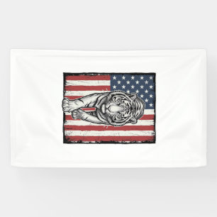 Vintage Engraved Tiger American Flag Patriotic Des Banner