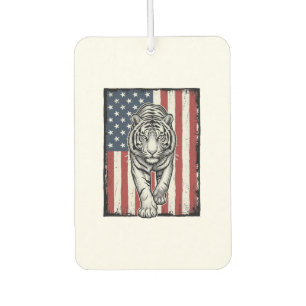 Vintage Engraved Tiger American Flag Patriotic Des Car Air Freshener