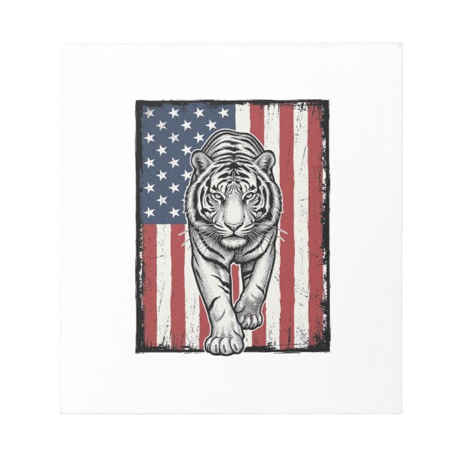 Vintage Engraved Tiger American Flag Patriotic Des Notepad (Front)