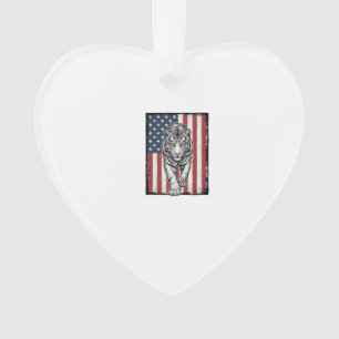 Vintage Engraved Tiger American Flag Patriotic Des Ornament