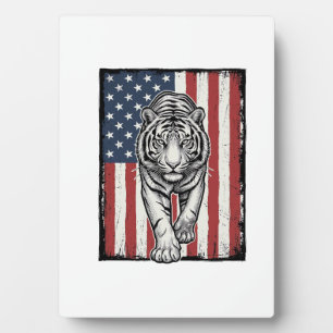 Vintage Engraved Tiger American Flag Patriotic Des Plaque
