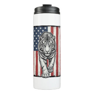 Vintage Engraved Tiger American Flag Patriotic Des Thermal Tumbler