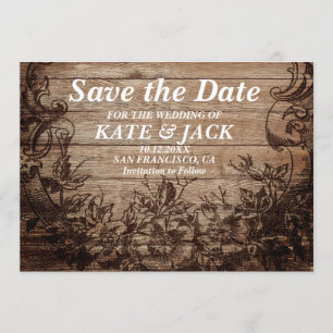 Vintage Engraved Wood Save The Date