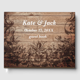 Vintage Engraved Wood Wedding Guest Book