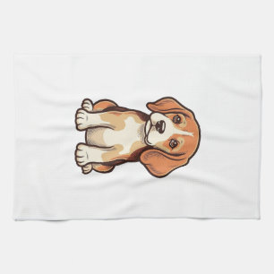 Vintage Engraving Beagle Puppy Vector Art_1 Tea Towel