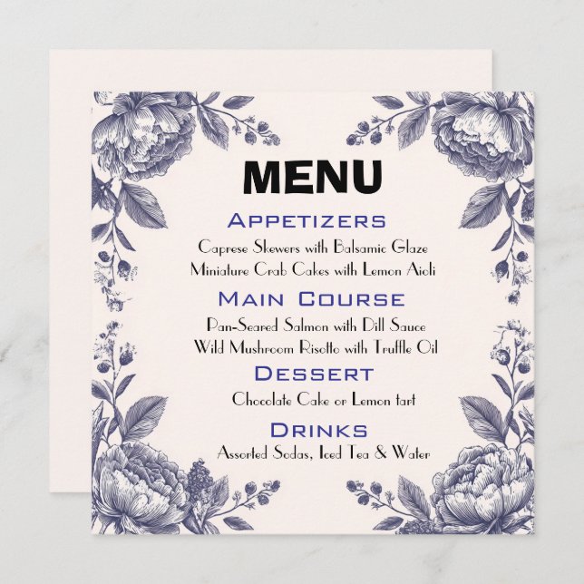 Vintage Engraving Botanical Wedding Menu  (Front/Back)