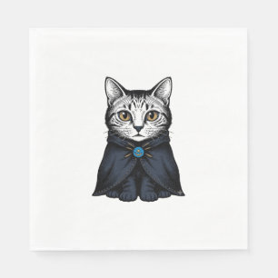 Vintage Engraving Cat Portrait Illustration Design Napkin