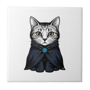Vintage Engraving Cat Portrait Illustration Design Tile
