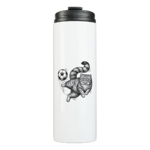 Vintage Engraving Cat Soccer Kick Shirt Design (4) Thermal Tumbler