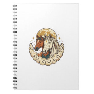 Vintage Engraving Cosmic Horses Moon Artwork Notebook