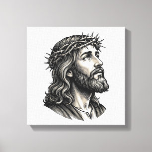 Vintage Engraving Crown of Thorns Portrait Design_ Canvas Print