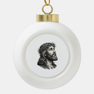 Vintage Engraving Crown of Thorns Portrait Design_ Ceramic Ball Christmas Ornament