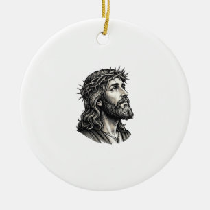 Vintage Engraving Crown of Thorns Portrait Design_ Ceramic Tree Decoration